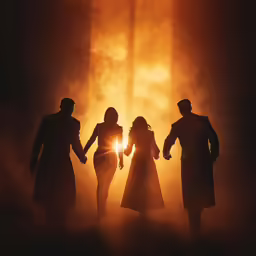 three people standing on top of a snow covered ground