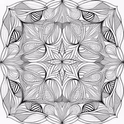 a black and white circular pattern that looks like it has many details,a square pattern with several circular shapes,an ornate abstract design of leaves and petals,an intricate pattern for adult coloring book pages,a drawing of a square that looks like an ornament