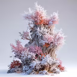a white and orange tree with some plants growing out of it