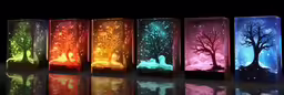 a bunch of glass paintings with different colors,the different kinds of glass cases
