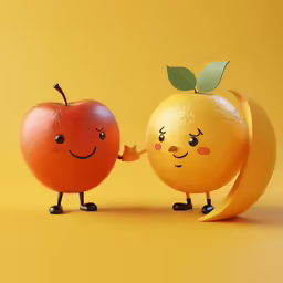 two oranges with faces painted on by hand