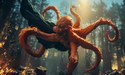 an octopus is being attacked by a demon