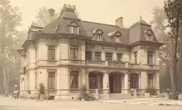 an old fashion house in a foggy landscape