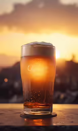 glass of beer sitting on a table outside