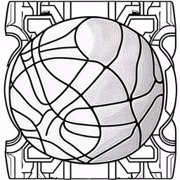 a basketball inside a square pattern with lines,a basketball ball is in the center of a stained design