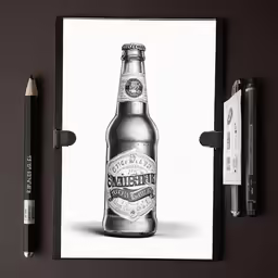 a drawing of a beer and pencils