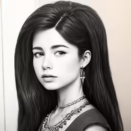 black and white portrait photo of a young woman wearing a necklace