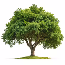 the tree is growing on an island with grass