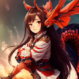 a anime character with a dragon like head and long dark hair