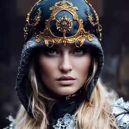 a beautiful blond wearing a helmet while posing