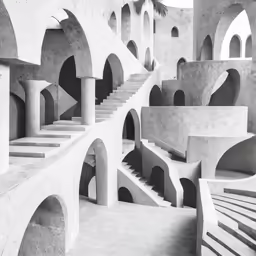 a couple of different buildings with concrete stairs