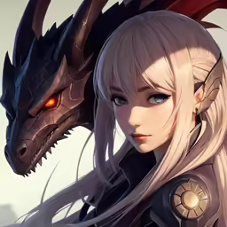 a woman with white hair with a dragon