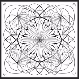 a black and white abstract drawing of a stylized, circular design,a black and white drawing of an intricate design