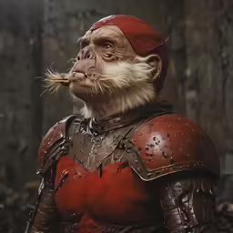 a wizard looking out in the woods with his nose open and moustached