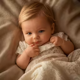 a very cute baby laying on top of a blanket