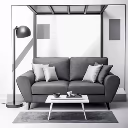 a couch in a room with a table