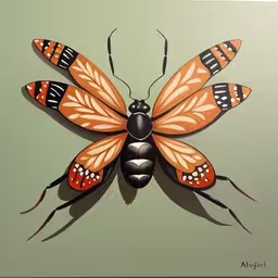 a large paper cut of an orange butterfly,a painting of a butterfly painted on a light green wall