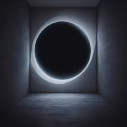an eclipse is seen through the center of a dark room