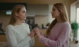two young women stand at the end of an inviting conversation
