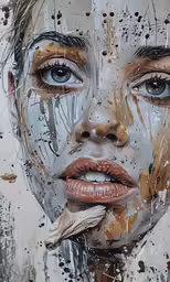 the face and shoulders of a woman with freckled makeup