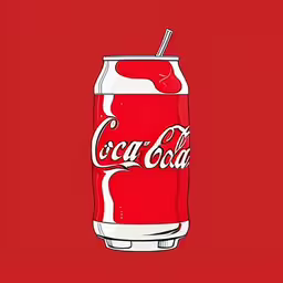 an image of a can of coca - cola on a red background,an image of a can of cola,a very cool picture of a can of coke,coca - cola print on red background,a coca cola advertisement on a red background