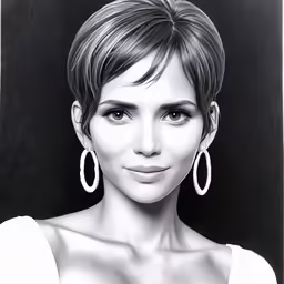 a woman is posing for a photo wearing large earrings