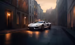 a white sports car driving down the street