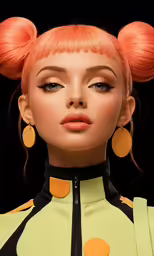 a close up of a person with pigtails and makeup