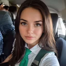 woman in school uniform sitting on a seat in a car