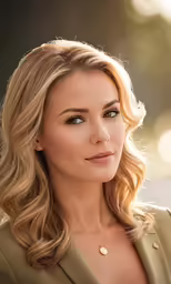 the beautiful woman with blonde hair looks into the camera