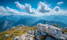 there is a male on the top of a mountain