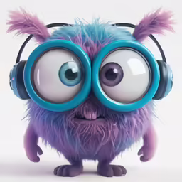 the monster has headphones on while listening to music