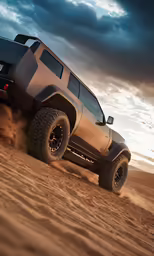 a truck is going through a desert area
