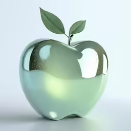 a glass apple with green leaf in the middle