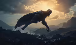 a giant bird in the middle of a mountain