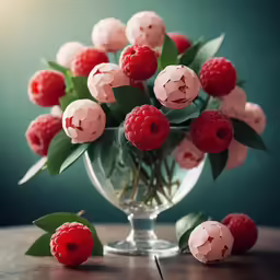 a glass vase filled with pink and red flowers