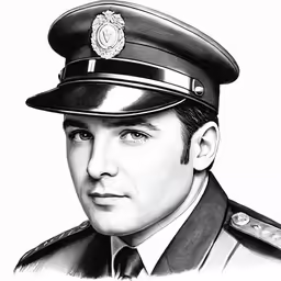 an old black and white drawing of a police officer