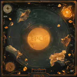 there is a golden clock surrounded by small objects