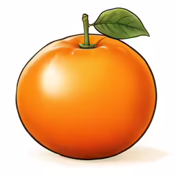an orange with leaf and stem on it