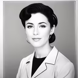 a portrait of a woman wearing a suit and earrings