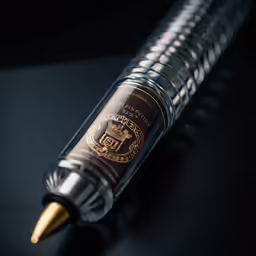an ornate and elaborate fountain pen sitting on a black surface