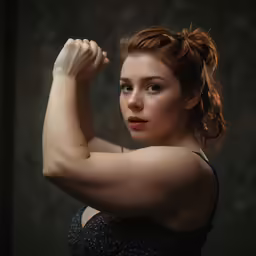 there is a woman with the arms out and one arm up