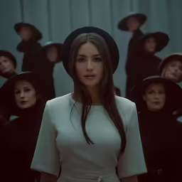 the crock is standing in front of a group of other woman