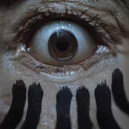 an eye with different markings painted on it