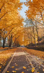 an empty road lined with leaves during fall
