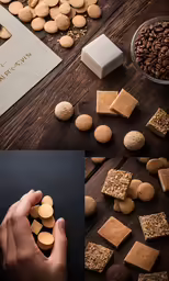 a photo collage of crackers, cookies and coffee