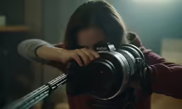 a woman taking a photo in the mirror with a camera