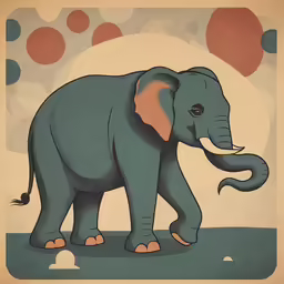 a painting of an elephant with its trunk curled up