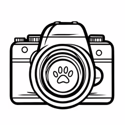 a camera with paw prints and a black outline