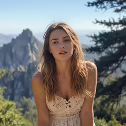 woman standing on mountain with tree in background